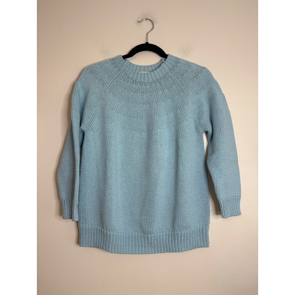DemyLee New York Light Blue 100% Cotton Chunky Knit Crewneck Sweater‎ Womens L